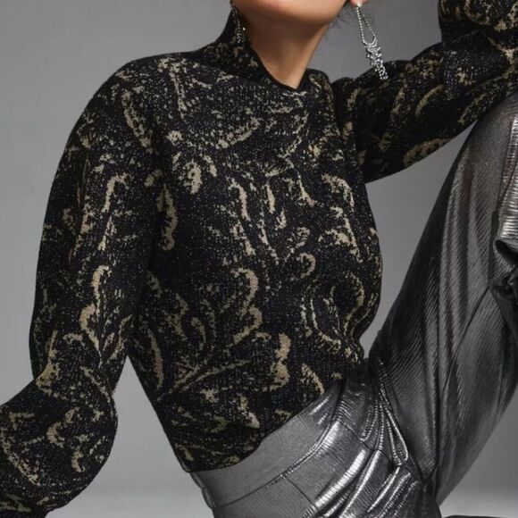 BY ANTHROPOLOGIENEW The Beatriz Mock Neck Sweater Gold Women’s Size X-Small